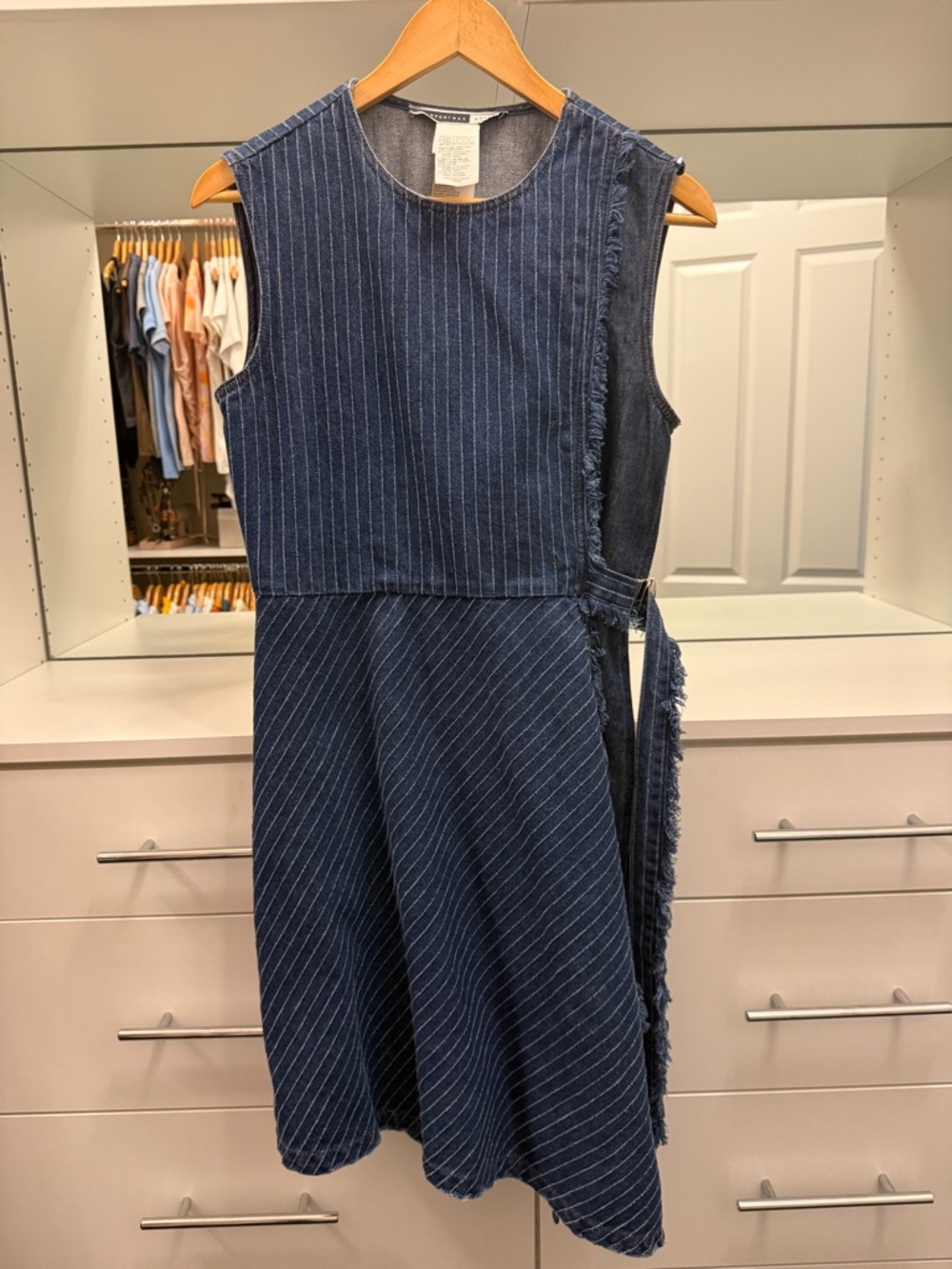 MaxMara Sportmax Navy Pinstripe Asymmetrical Sleeveless Dress